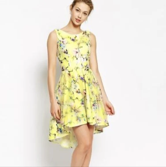 Eleanor Floral High-low Pleated Formal Dress in Yellow, Size Small - Picture 1 of 6